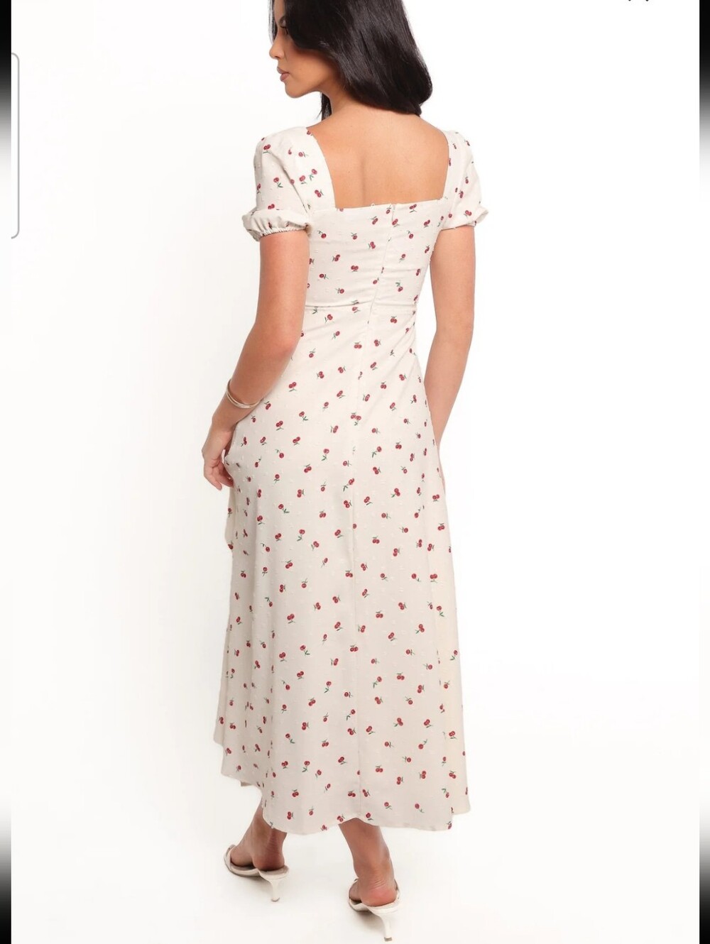 Petal And Pup Jill Cherry Print Milkmaid Midi Dress Shirred Bust Detail. Large - Picture 3 of 16